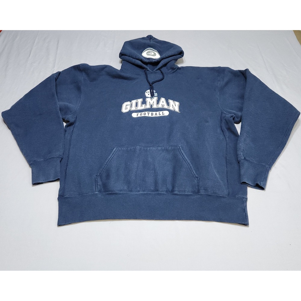 Vintage Gilman High School Football Hounds Hvy Hoodie Navy Blue 3XL Made in USA